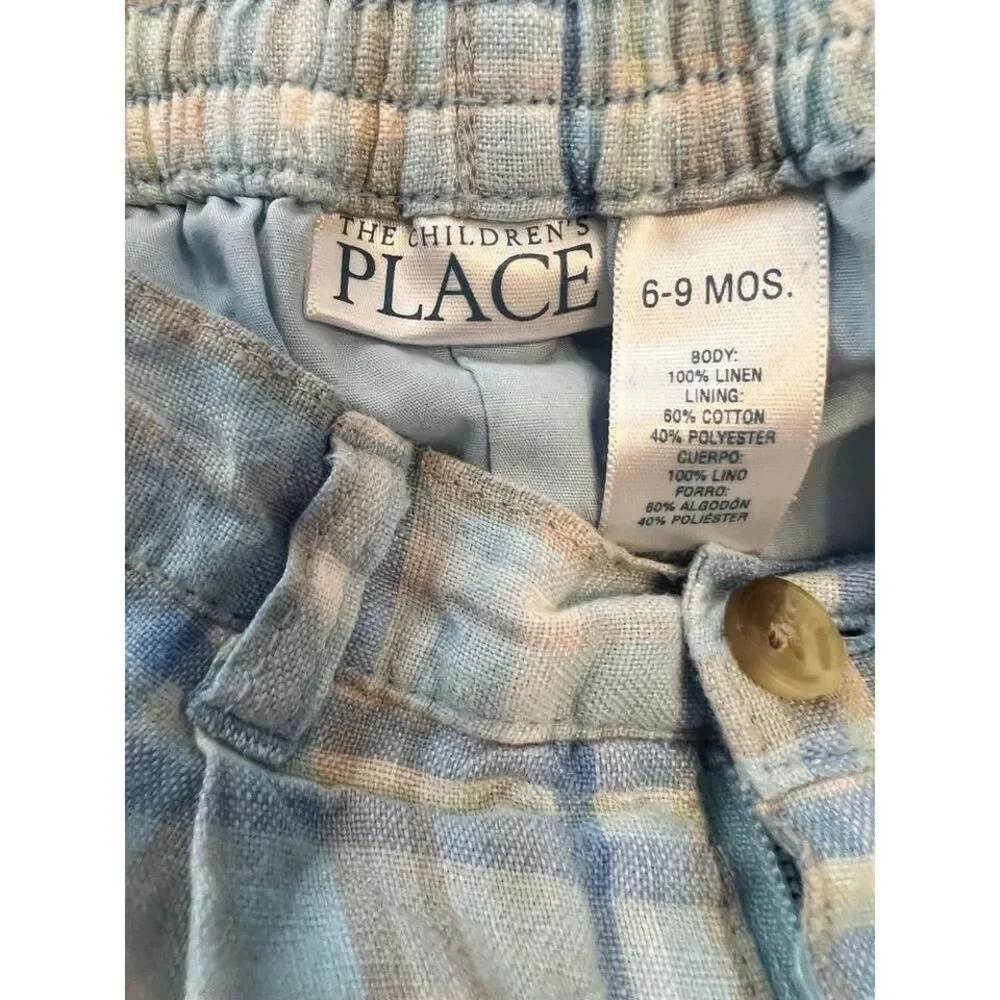 Boys children's place blue plaid linen‎ pants size 6/9 months